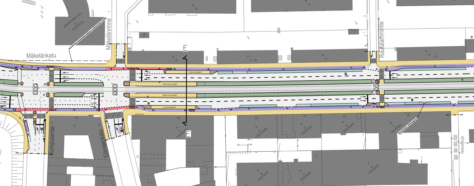 Mäkelänkatu Mäkelänrinteen kohdalla vaihtoehdossa 1. Kuva: Helsingin kaupunki 2018